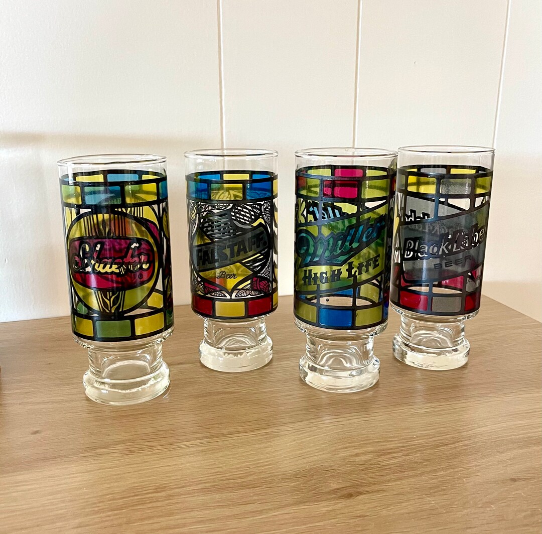 Vintage 1970s Anchor Hocking Stained Glass Beer Glasses set Etsy