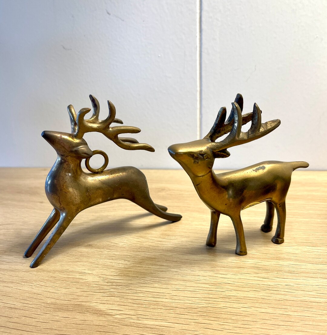 Vintage Brass Christmas Reindeer Ornament Figurine CHOICE Leonard Retro