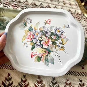 Vintage 70s Trinket Trays Small Vanity Display Tin Tray Sold Individually Retro Kitsch Floral Scenery Currier Ives image 2
