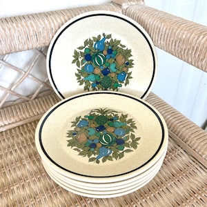 Vintage 1970s Temperware by Lenox Fall Bounty Turquoise Blue Avacado Appetizer Dessert plate 6.5" Mid Mod