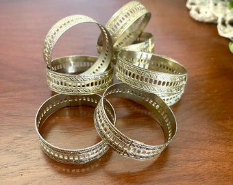 Vintage Gold Plate Napkin Ring Set of 8 Mid Century Art Deco Hollywood Regency MCM Gold Retro Dining