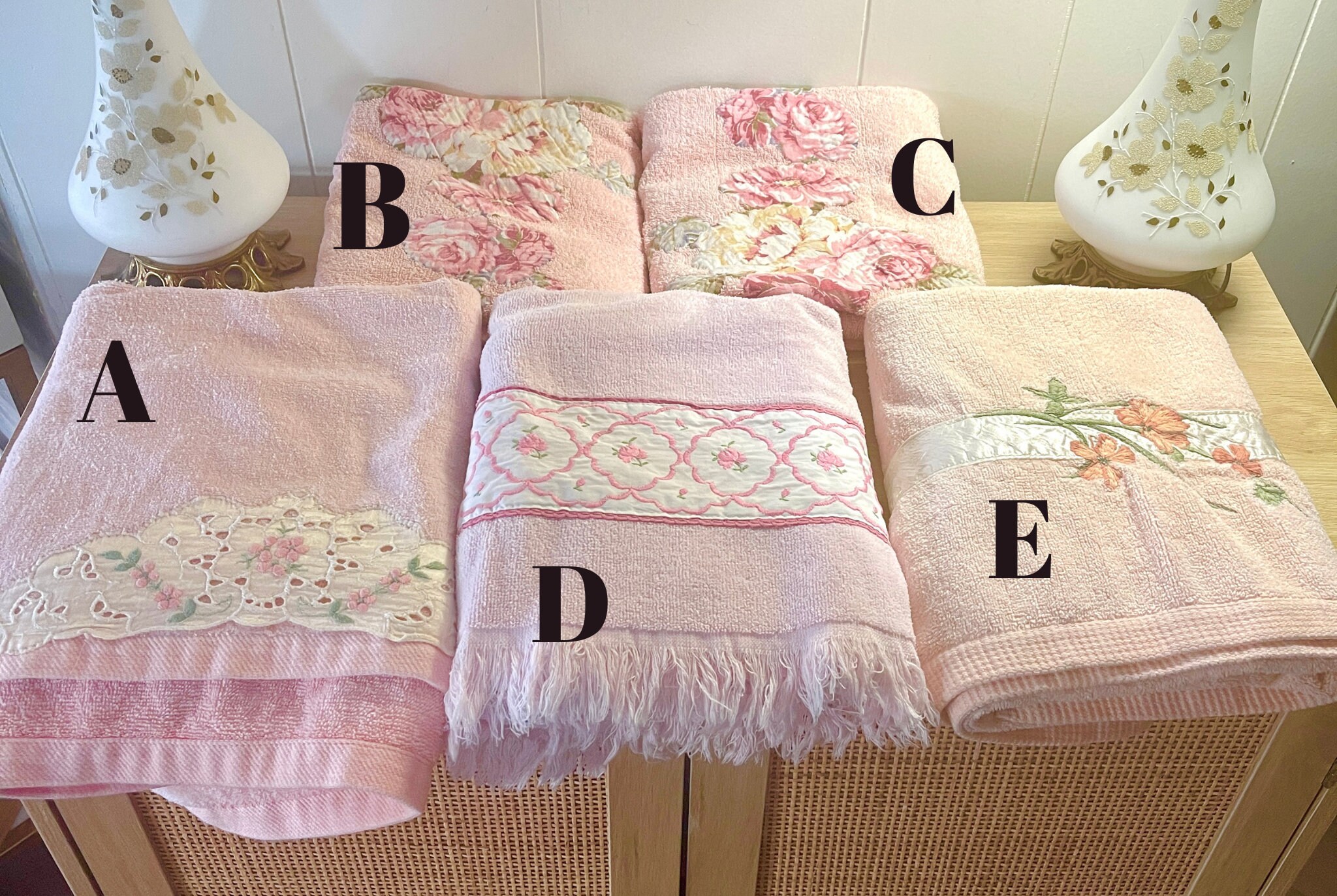 Vintage 70s / 80s Pink Floral Bath Towels Made in the USA - Etsy