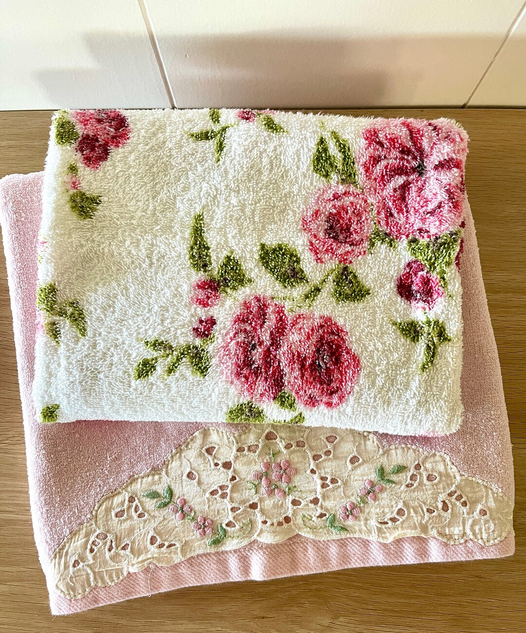 Vintage 70s Pink Floral Bath Towels Avanti Made in the USA Mid - Etsy