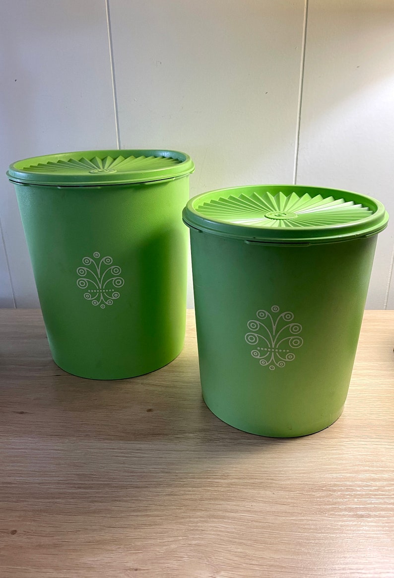 Vintage 1970s Lime Green Servalier Tupperware Canister Set of 4 Retro
