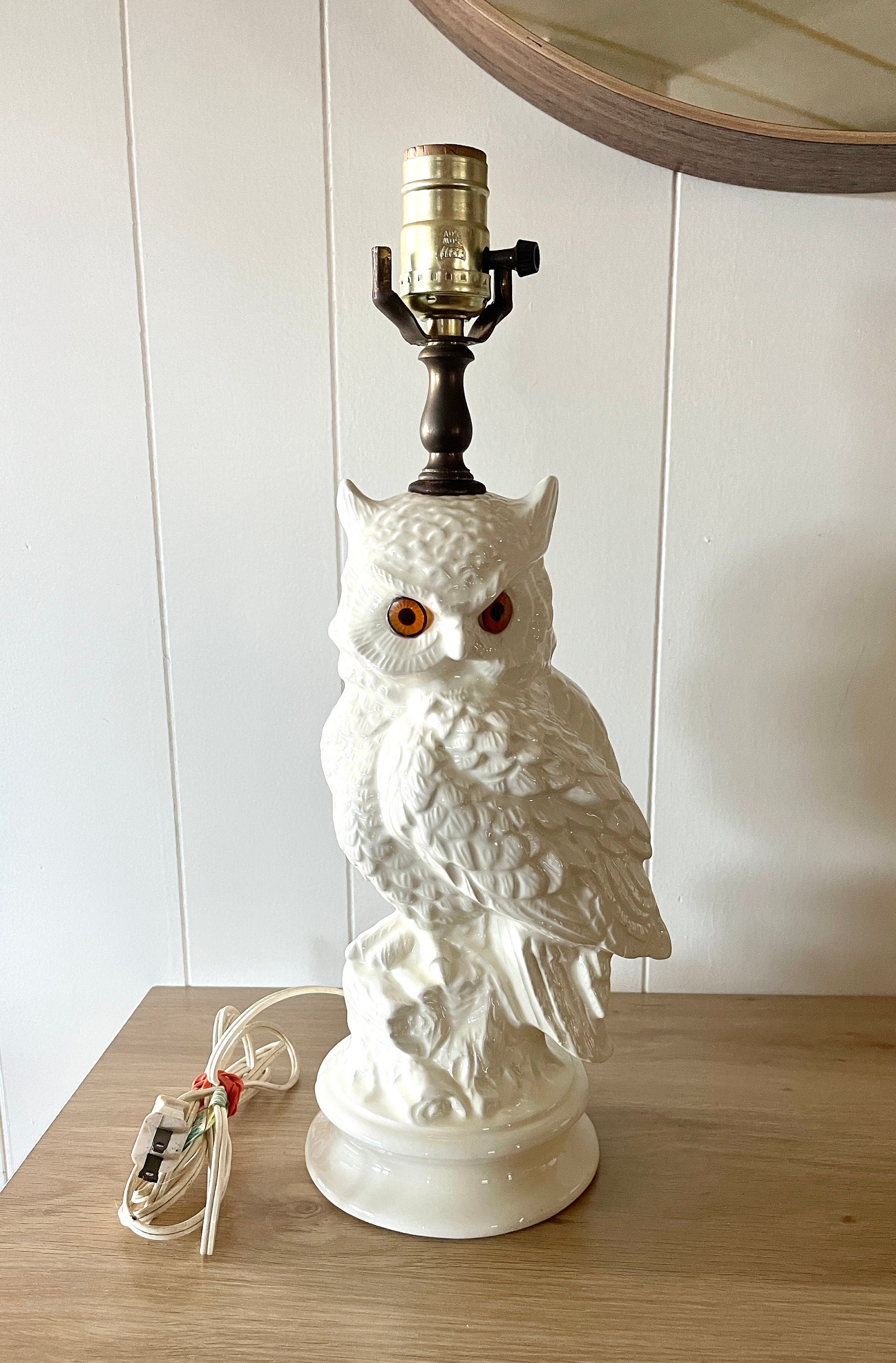 Vintage 1984 White Ceramic Owl Table Lamp Retro Home Decor Etsy