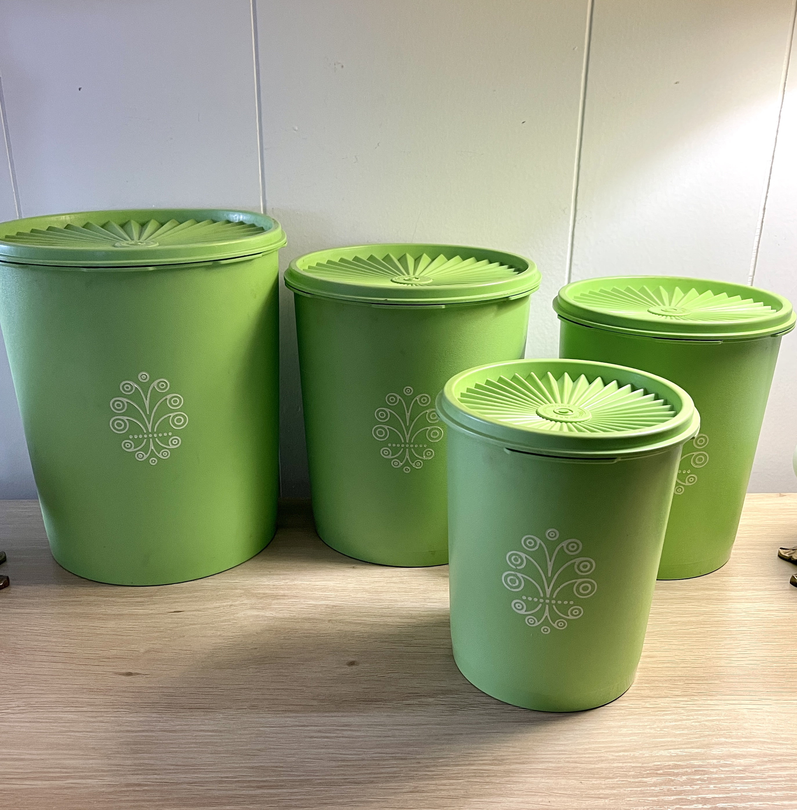 Vintage 1970s Lime Green Servalier Tupperware Canister Set of 4 Retro