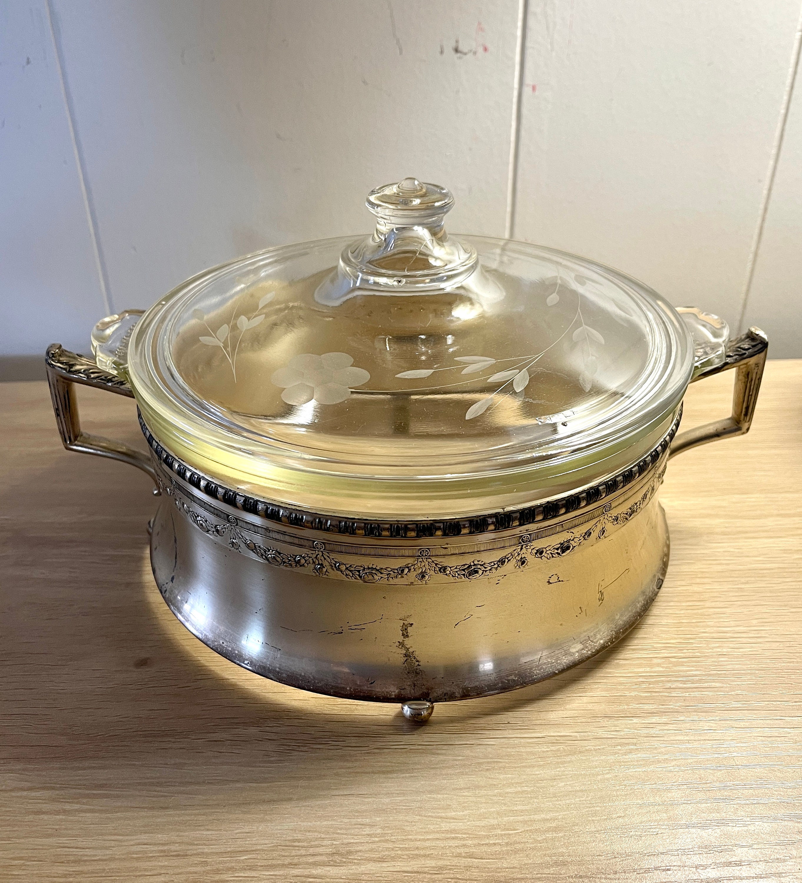 Vintage 1930s Pyrex Art Deco Etched Glass Casserole Dish 023 W/ Lid and ...