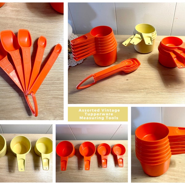 Vintage Assorted Tupperware Measuring Tools Cups Spoons Tangerine Orange / Banana Yellow Sold Individually Retro Kitchen Replacements Cook