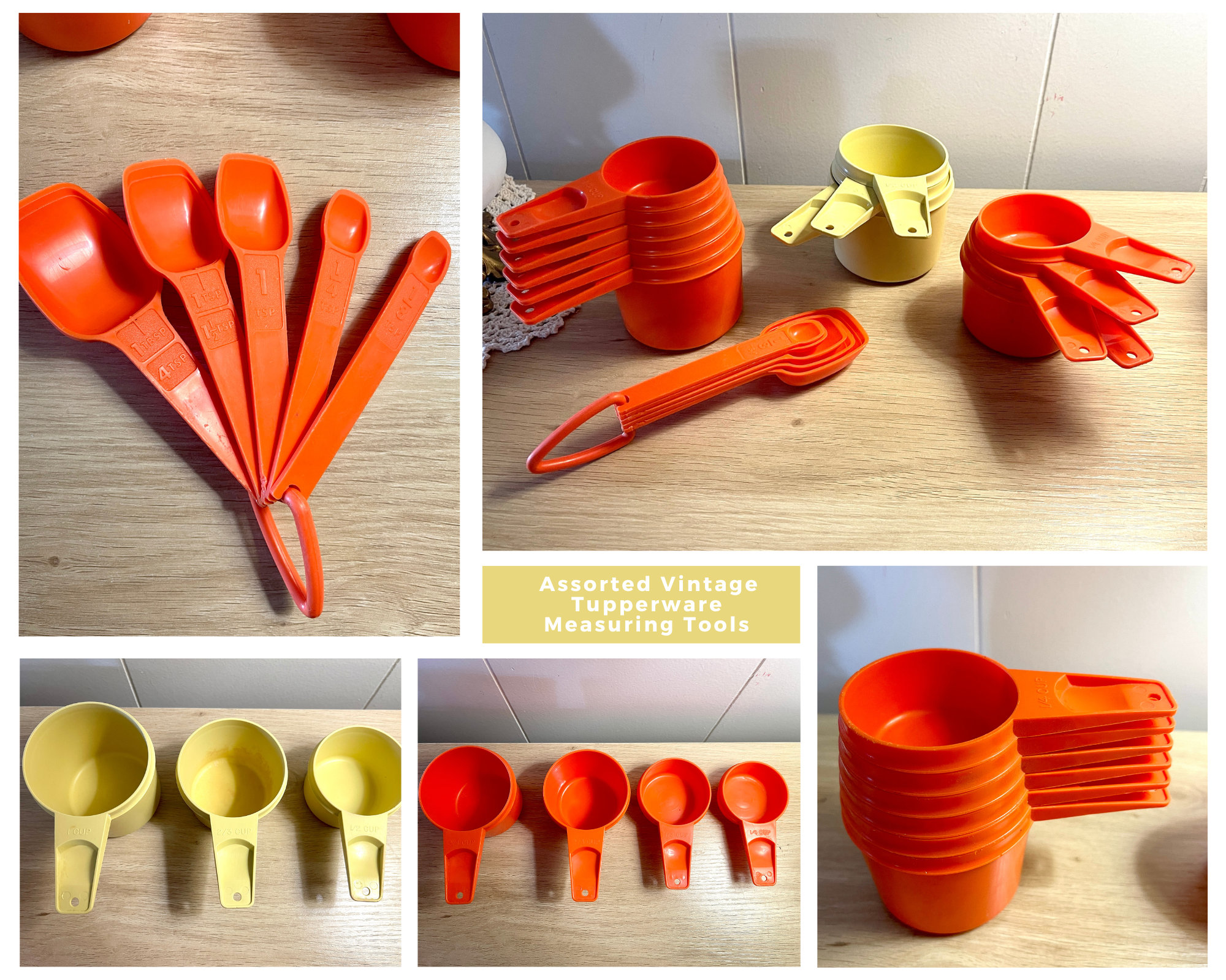 Vintage Orange Tupperware Plastic Measuring Spoons Set. US 