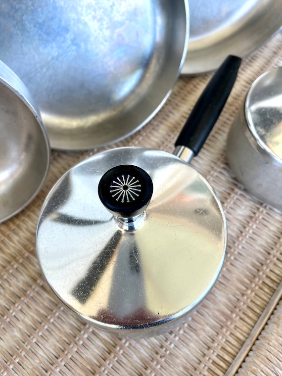 Vintage 1960s Atomic Starburst Wear-ever Mid Century Modern Pots and Pans  Stainless Inner Clad Aluminum Lid Replacements 
