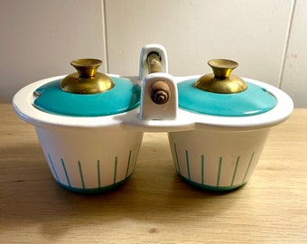 Vintage MCM 1950s Turquoise Blue Guildcraft Hostess Ware Condiments Set Nasco Japan Retro Serving Dining RARE Atomic