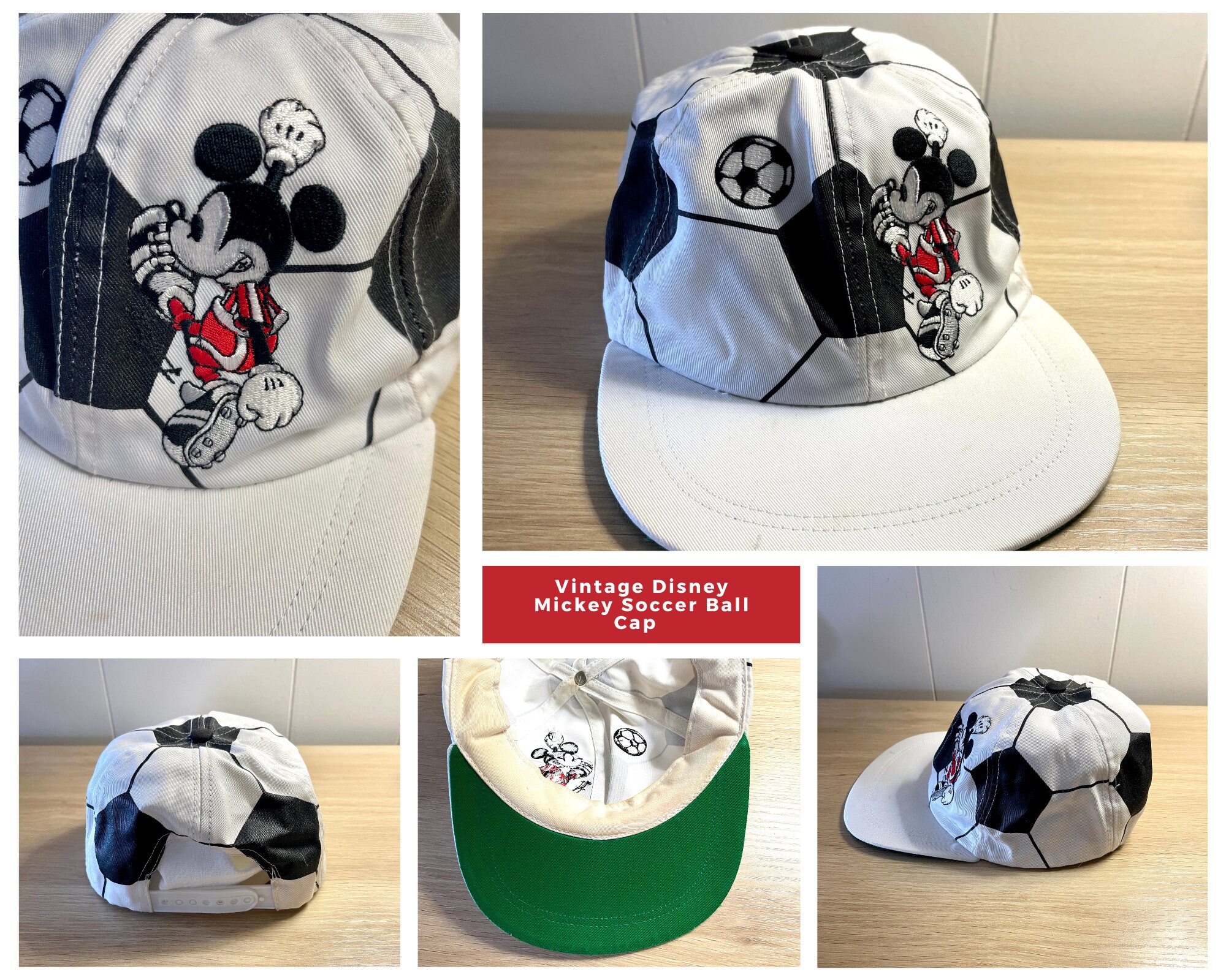 Vintage 80s Mickey Mouse Soccer Ball Cap Hat adjustable