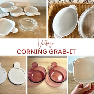 Vintage 1980s Corning Ware Grab It Heat N' Eat mini Casseroles & Lids SOLD INDIVIDUALLY replacements retro kitchen bakeware cranberry gold