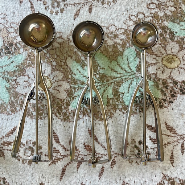 Vintage Kitchen Scoops INOX Edelstahl Rose Frei Stainless Ice Cream Cookie Dough Ground Meat 1.5" 2.5" Retro Kitchen Utensil