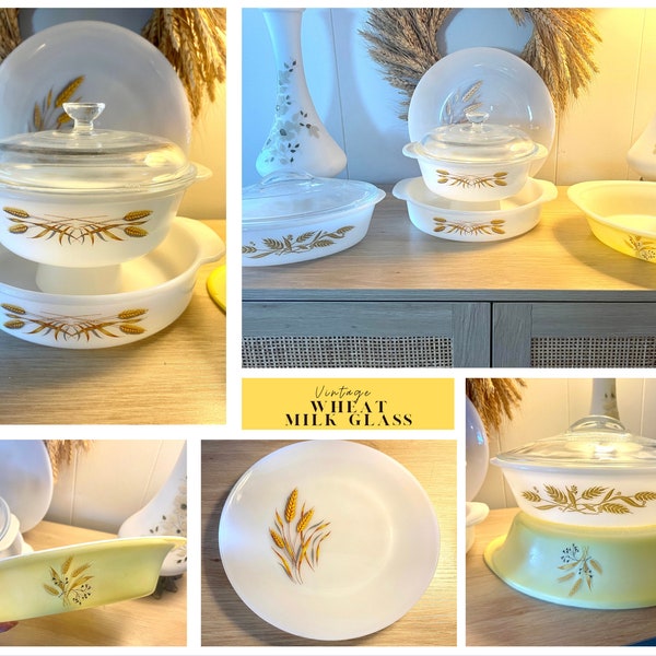 Vintage Golden Wheat Milk Glass Ovenware Fire King Glasbake Sears SOLD INDIVIDUALLY Retro Thanksgiving Kitchen Casserole Dish Bakeware USA