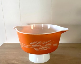 Vintage 70s Autumn Harvest Wheat Cinderella Casserole Dish #474-B Pumpkin Orange Retro Kitschy Kitchen MCM Ovenware Bakeware