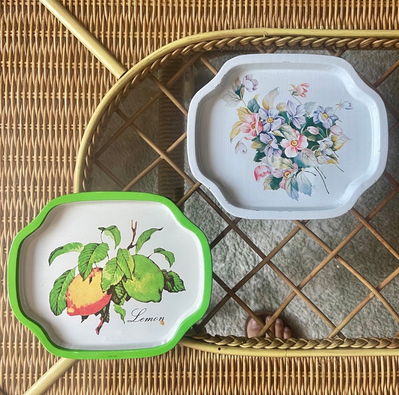 Vintage 70s Trinket Trays Small Vanity Display Tin Tray Sold Individually Retro Kitsch Floral Scenery Currier Ives image 6