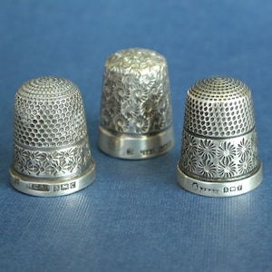 Three Vintage Sterling Silver Thimbles with Birmingham Hallmarks – Two made by Swann plus one made by Griffith