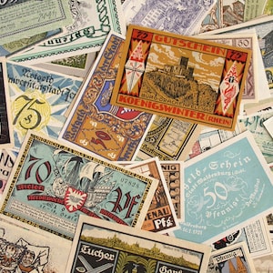 Set of 10 x Different 20th Century Notgeld (Emergency Paper Currency)