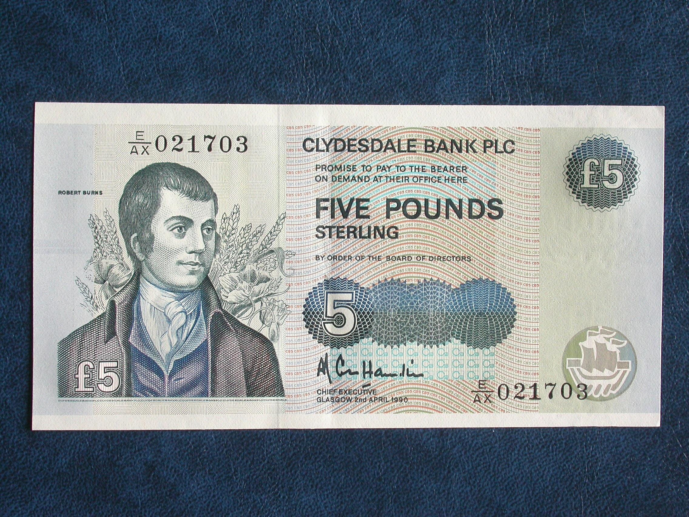 Clydesdale Bank Five Pound Banknote 1990 – Almost Uncirculated - Etsy