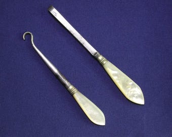 Pair of Victorian Vanity Tools with Mother of Pearl Handles