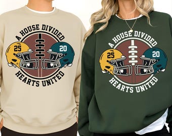 Custom House Divided Football Sweatshirt, Two Teams Helmet Football Hoodie, Personalized Sports Family Gift, Half Team Shirt.