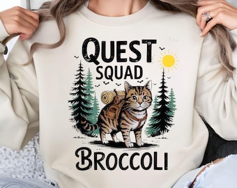 Quest Squad Broccoli Sweatshirt, Broccoli Cat Hoodie, Onyx Storm Sweater, Fourth Wing Merch, Ridoc Romantasy Fan Crewneck.