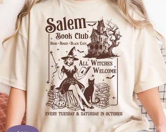 Salem Book Club Comfort Colors Shirt, Witches Reading T-Shirt, Halloween Bookish Tee, Salem Witch Shirt, Spooky Reader, Gift for Book Lover.