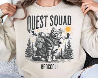 Quest Squad Broccoli Sweatshirt, Onyx Storm Hoodie, Broccoli Cat Sweater, Fourth Wing Merch, Ridoc Romantasy Fan Sweater, Dragon Rider.
