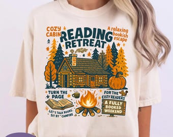 Reading Retreat Fall Bookish Autumn Shirt, Cabin Reading Retreat TShirt, Pumpkin Spice Book Lover Shirt, Fall Reading Shirt Gift.