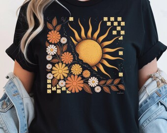 Boho Floral Fall Sun Comfort Colors Shirt, Fall Sunshine Tshirt, Autumn Daisies and Sunshine, Fall Wildflowers Shirt, Boho Flowers Mom Tee.