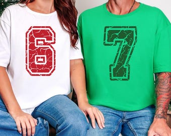 Couple Matching 6 7 Holiday Comfort Colors Shirt, Funny Six Seven Meme Christmas TShirt, Viral 6 7 Trend Tee, Funny Number 6 7 Meme Shirt.