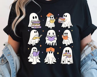 Ghost Reading Books Shirt, Bookish Halloween Tshirt, Halloween Ghost Books, Teacher Halloween Gift, Spooky Book Lover Tee, Read More Books.