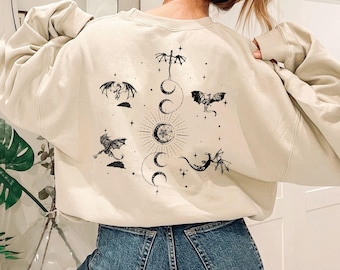 Celestial Dragon Moon Phases Sweatshirt, Fantasy Lunar Dragon Hoodie, Dragon Lover Sweatshirt, Dragon Gift for Fan, Dragon Rider Sweater.