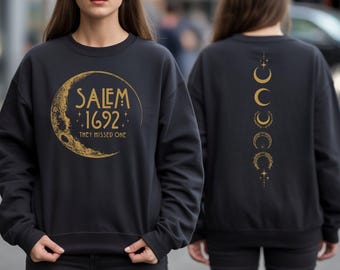 Salem 1692 They Missed One Sweatshirt, Salem Witch Hoodie, Salem Massachusetts Sweater, Hallo Moon Tee, Spooky Season Witch Tee for Women.