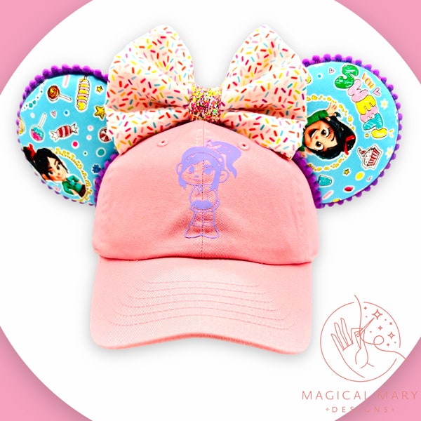 Vanellopes Sweet Custom Mouse Ears Hat, Ralph Mickey Ears Cap, Disneyland hat, Disneyworld cap, wreck it hat, custom baseball hat