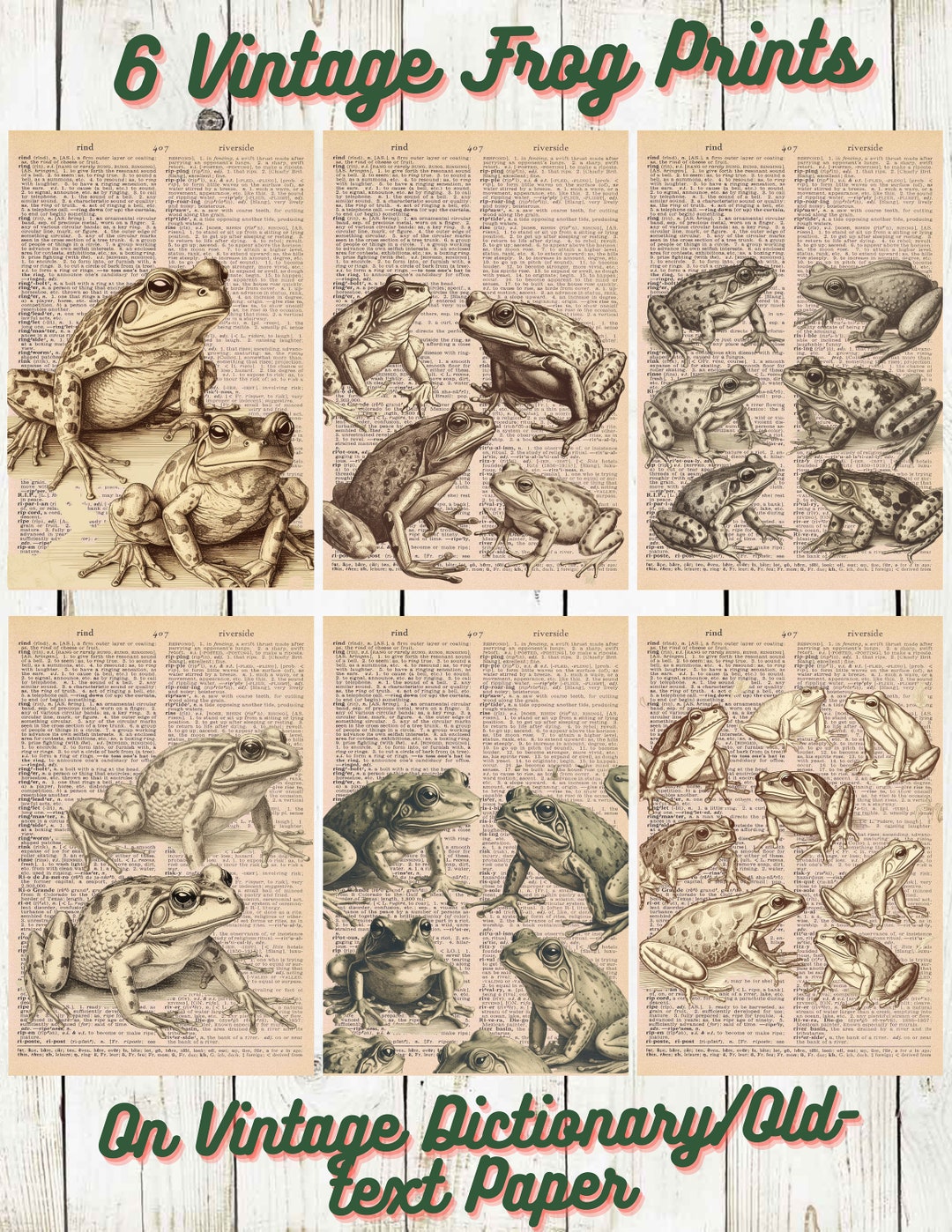 6 Frog Themed Dictionary/oldtext Prints Etsy