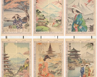 6 Dizionario a tema in stile viaggio giapponese degli anni '20/stampe di testi antichi