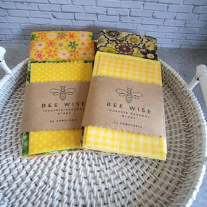 Envoltorios reutilizables de cera de abejas para alimentos - Juego de 3