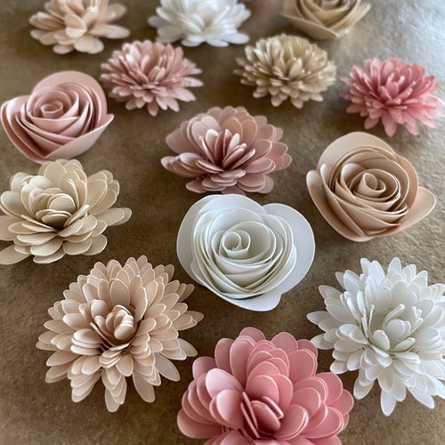 15pk Pink/neutral Rolled Paper Flower Mix 1inch Etsy