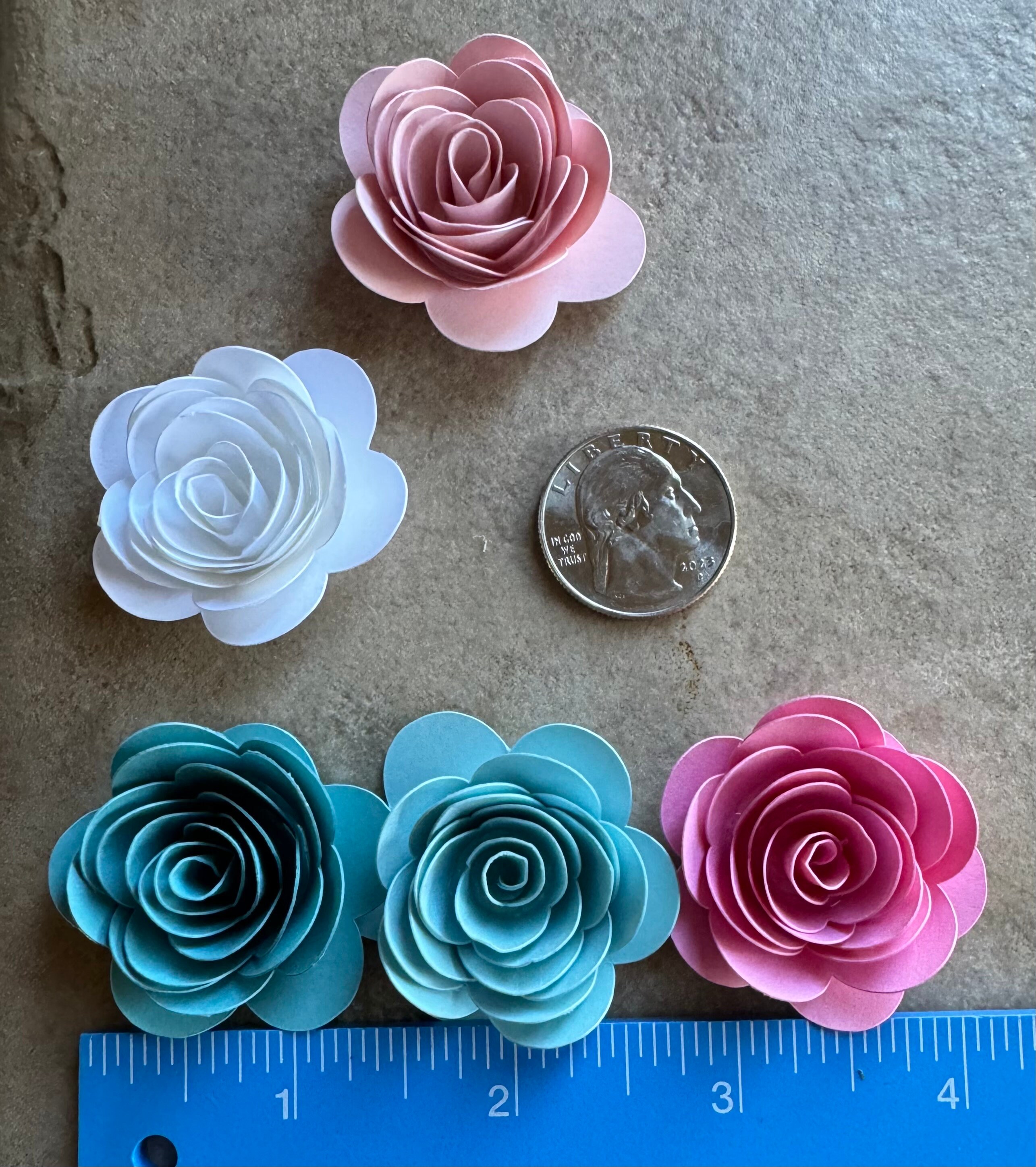 Rolled Paper Roses Pink 15pk Pink/blue/white Rolled Paper Roses 1” Inch - Etsy