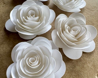 1.5" inch White Rolled Paper Roses