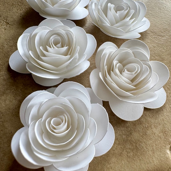 1.5" inch White Rolled Paper Roses