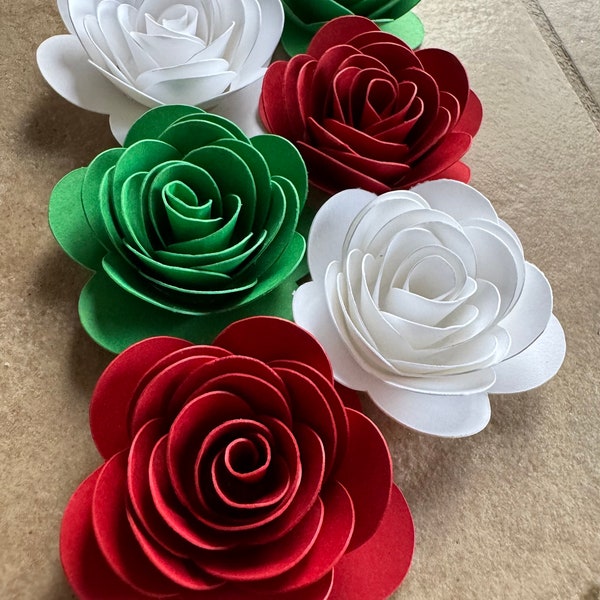 1.5" inch Red Green White Rolled Paper Roses