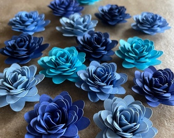 15pk Blue Starburst Rolled Paper Flowers 1” inch