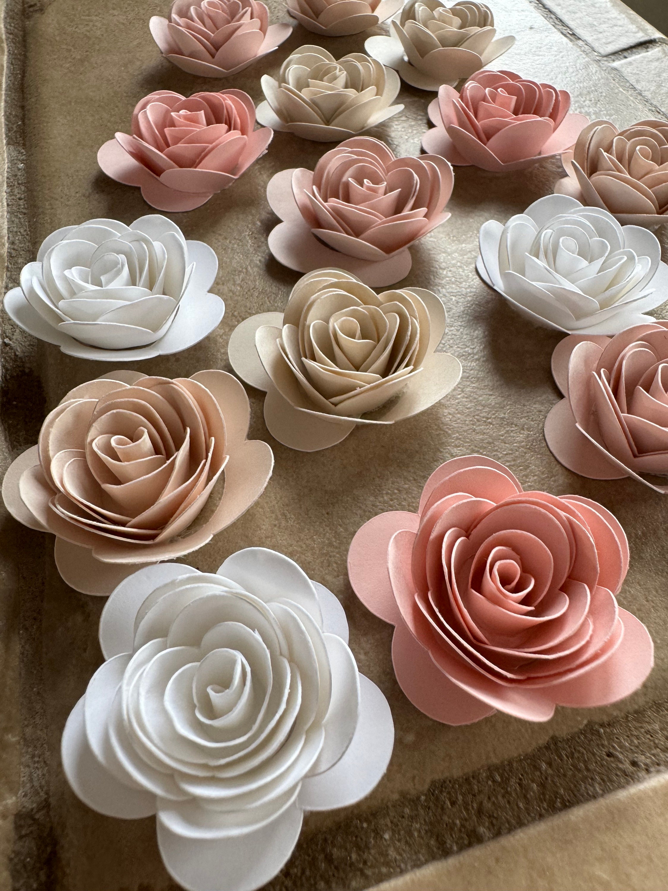 Rolled Paper Roses Pink 15pk Pink Neutral Rolled Paper Roses 1” Inch - Etsy
