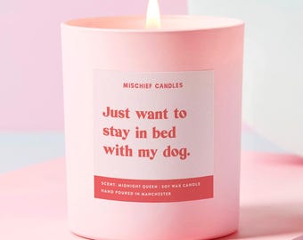Vela para amantes de los perros / Vela de cera de soja divertida, "Quédate en la cama con mi perro"