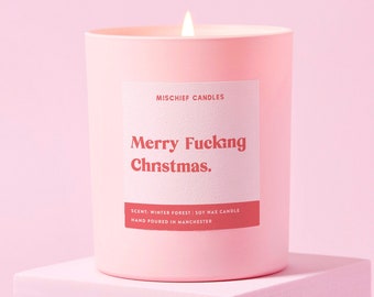 Divertido regalo de Navidad para un amigo: Vela de cera de soja para rellenar el calcetín navideño con la frase "Feliz maldita Navidad"