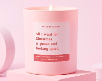 Divertido regalo de Navidad para mamá: Todo lo que quiero es paz y jodida tranquilidad. Vela de cera de soja para rellenar el calcetín navideño.