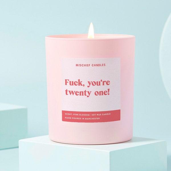 21st Birthday Gift For Her | Funny 21st Birthday Gift | Fuck You're 21 | Pink Glass Candle